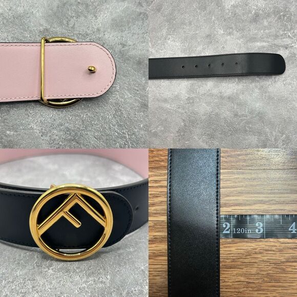 NWT Fendi Vitello Liberty F is Fendi Bi-Color Reversible Belt Black Pink Leather - Picture 14 of 15